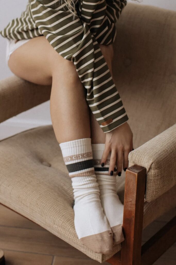 Beige & Green Patterned Socks